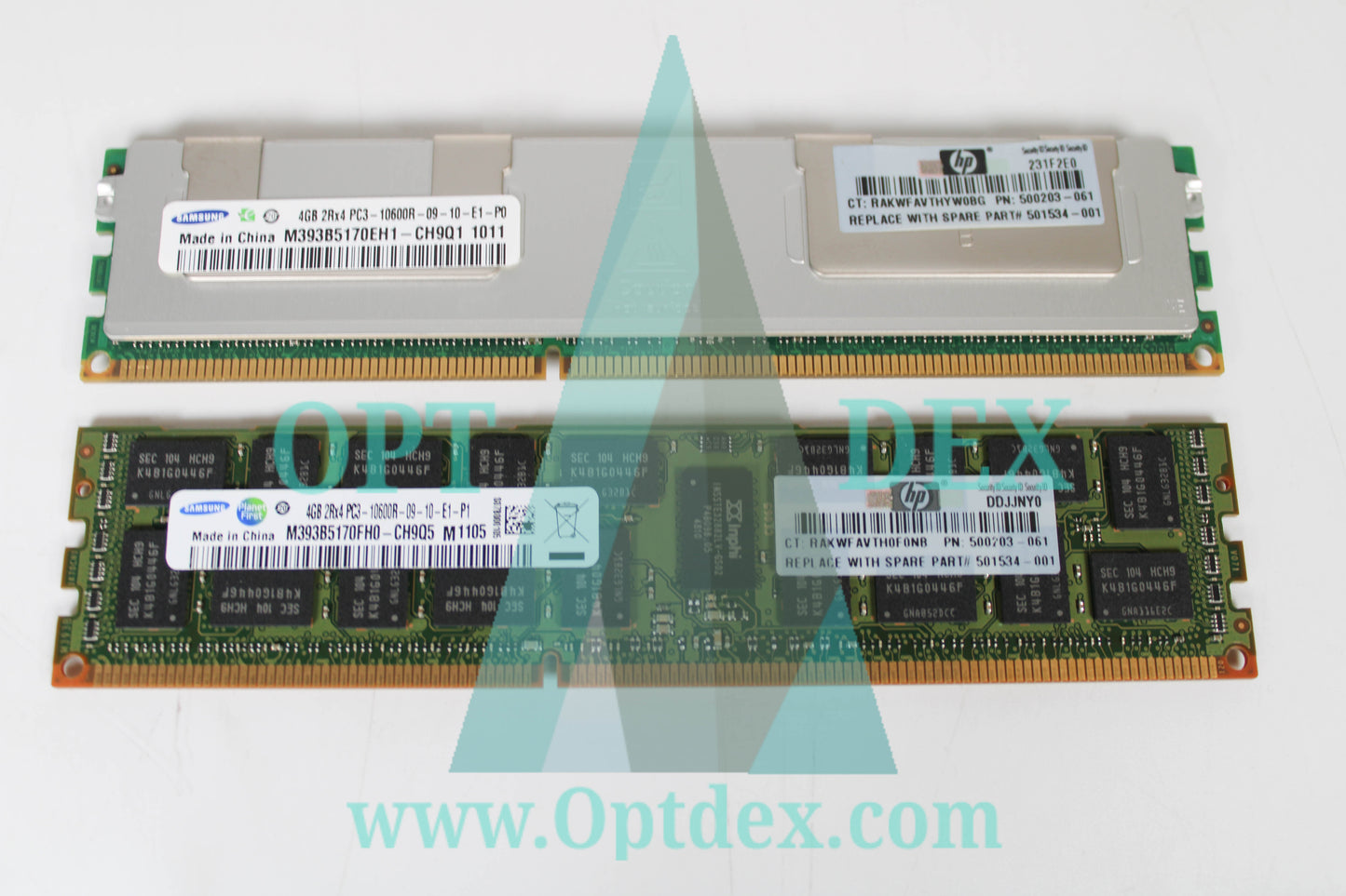 HPE 4GB 2Rx4 PC3-10600R-09-10-E1-P0 Memory Stick - 500203-061 (LOT of 2)