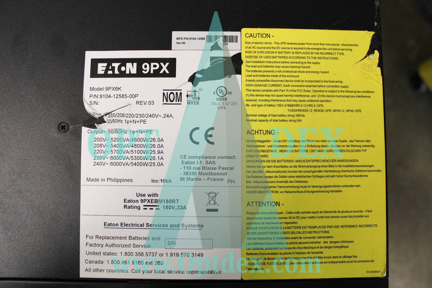 Eaton 6kVA Tower, 3U Rack Mountable UPS, L6-30P, 208V, 5.40 kW - 9PX6K