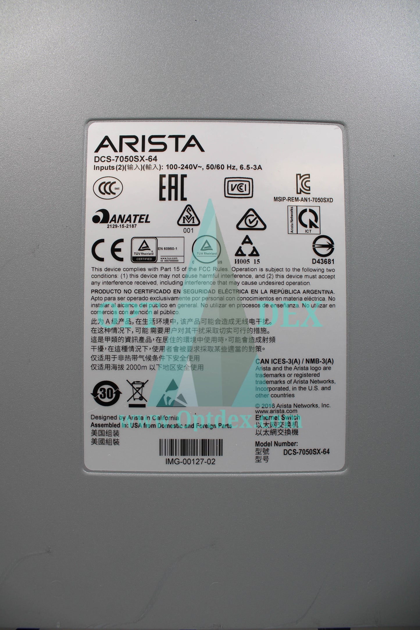 Arista 7050X 48xSFP+/4xQSFP+ Ports, Rear to Front, Dual Power – DCS-7050SX-64-R