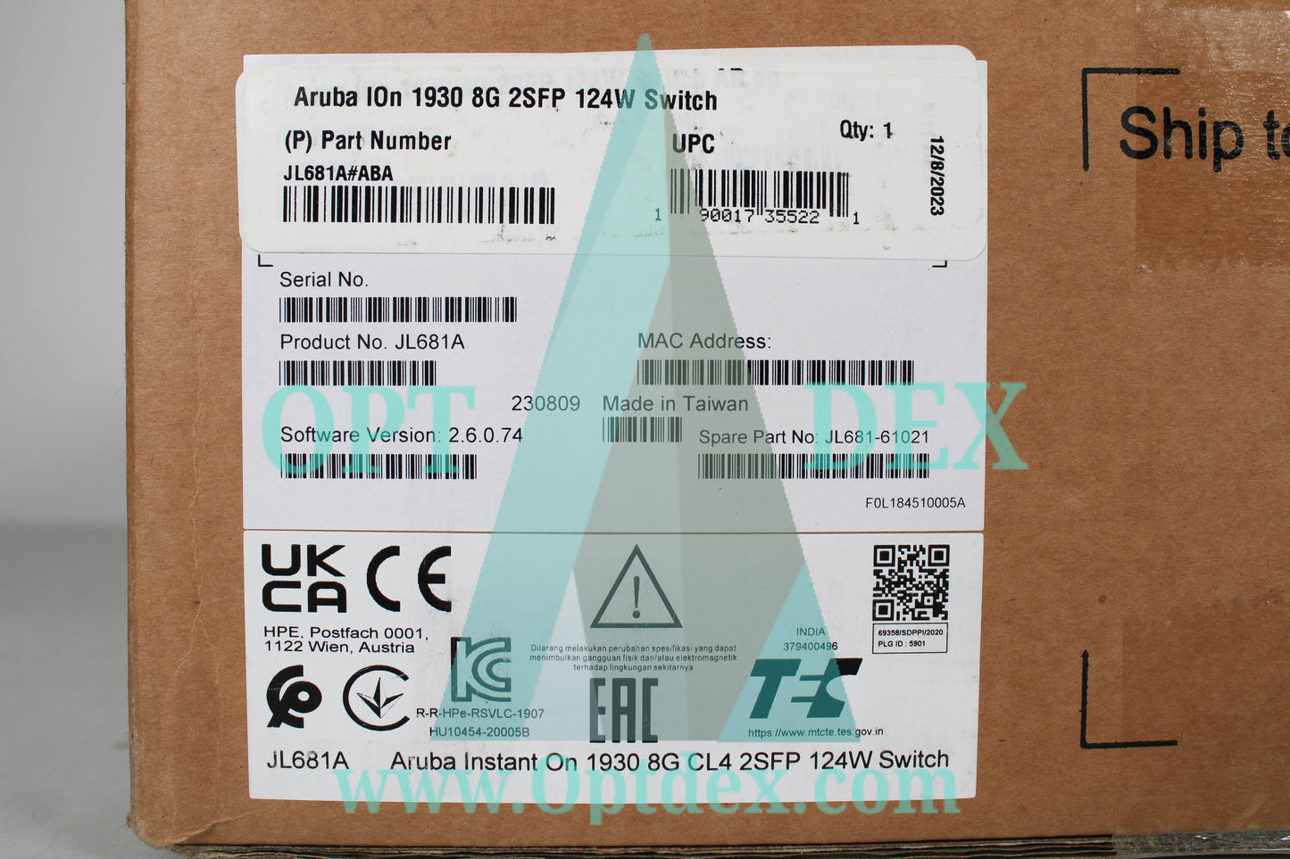 HPE Aruba Instant On 1930 8G 2SFP 124W 8 Port Switch - JL681A- NOB