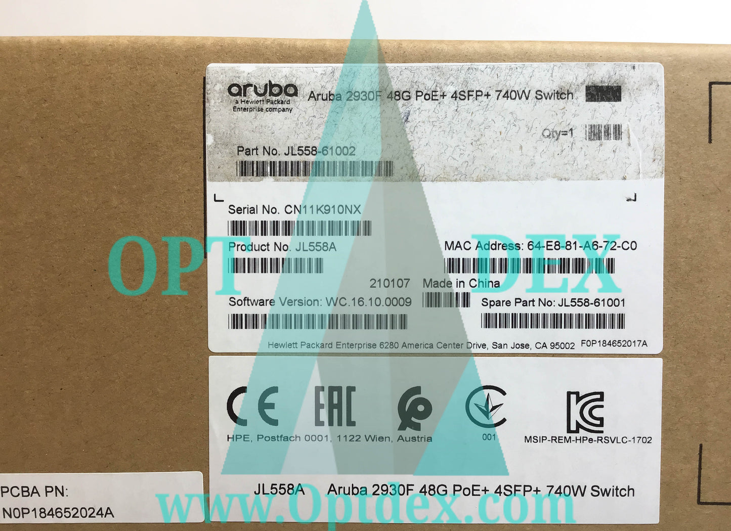 HPE Aruba 2930F 48-Port Switch, 48G PoE+ 4SFP+ 740W - JL558A