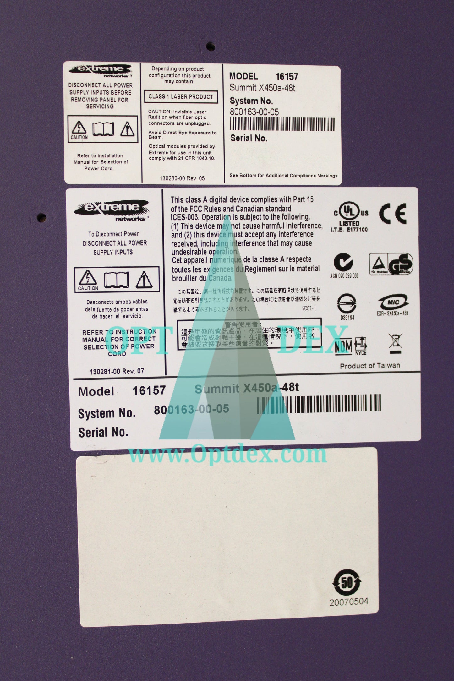 Extreme Networks Summit X450-48t 48 RJ-45 Port, 4 SFP Uplink Port Switch - 16157