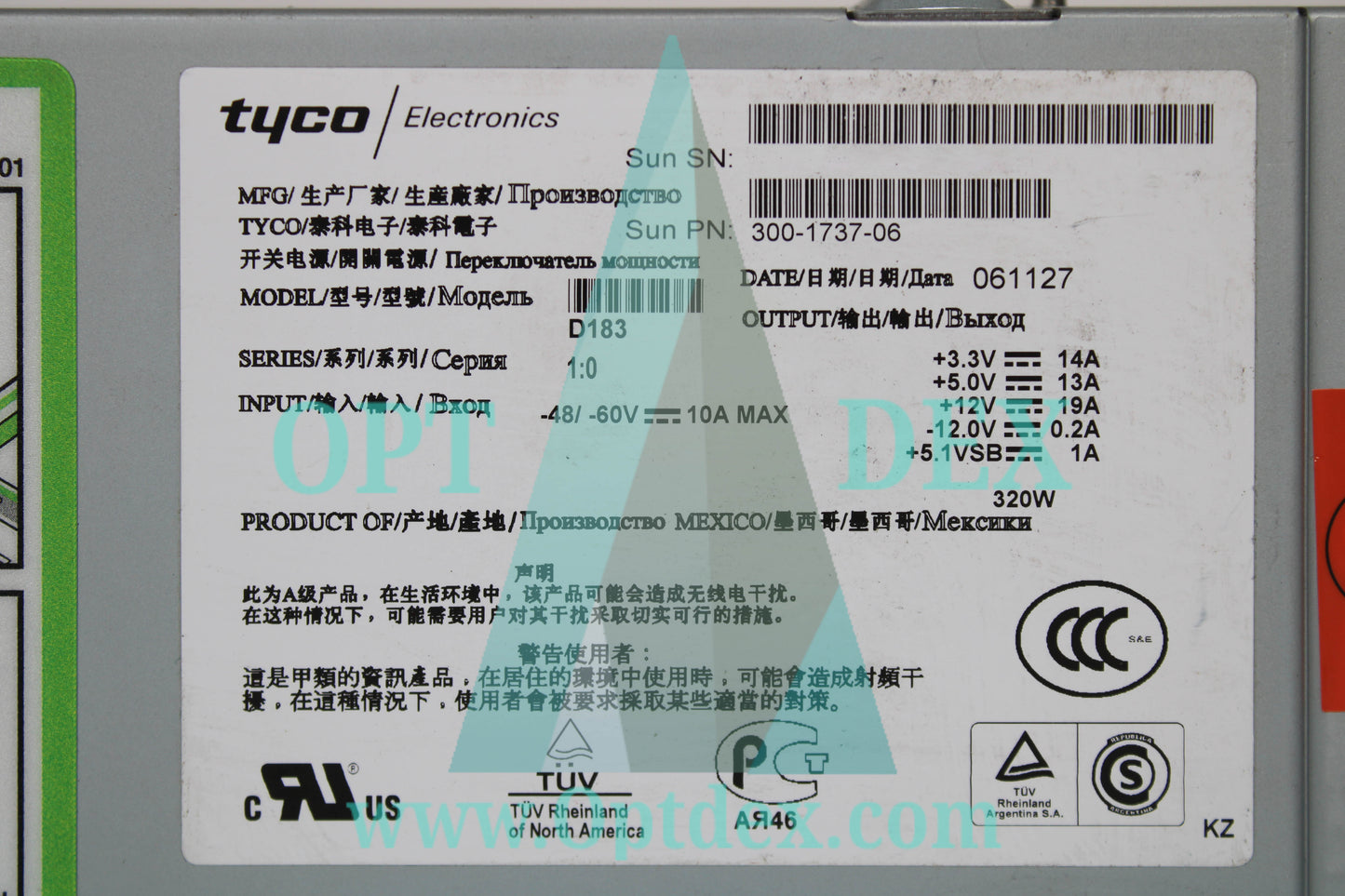 Tyco Electronics SUN DC Power Supply for Netra 210 - 300-1737-06