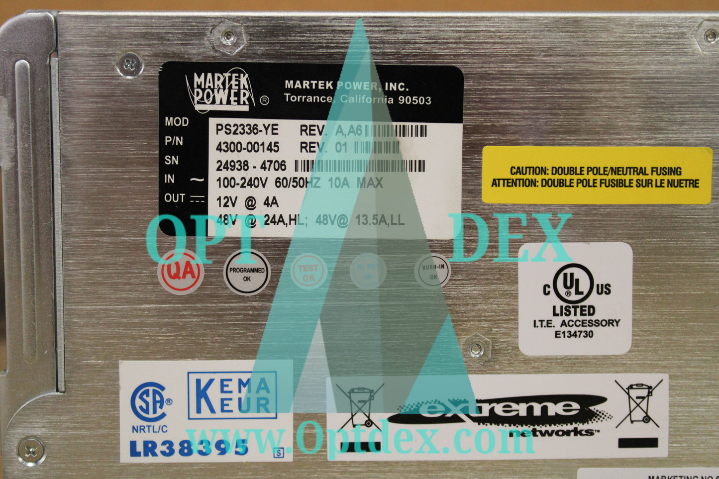 Extreme Networks Martek PS2336-YE 60020 1200W Power Supply 4300-00145