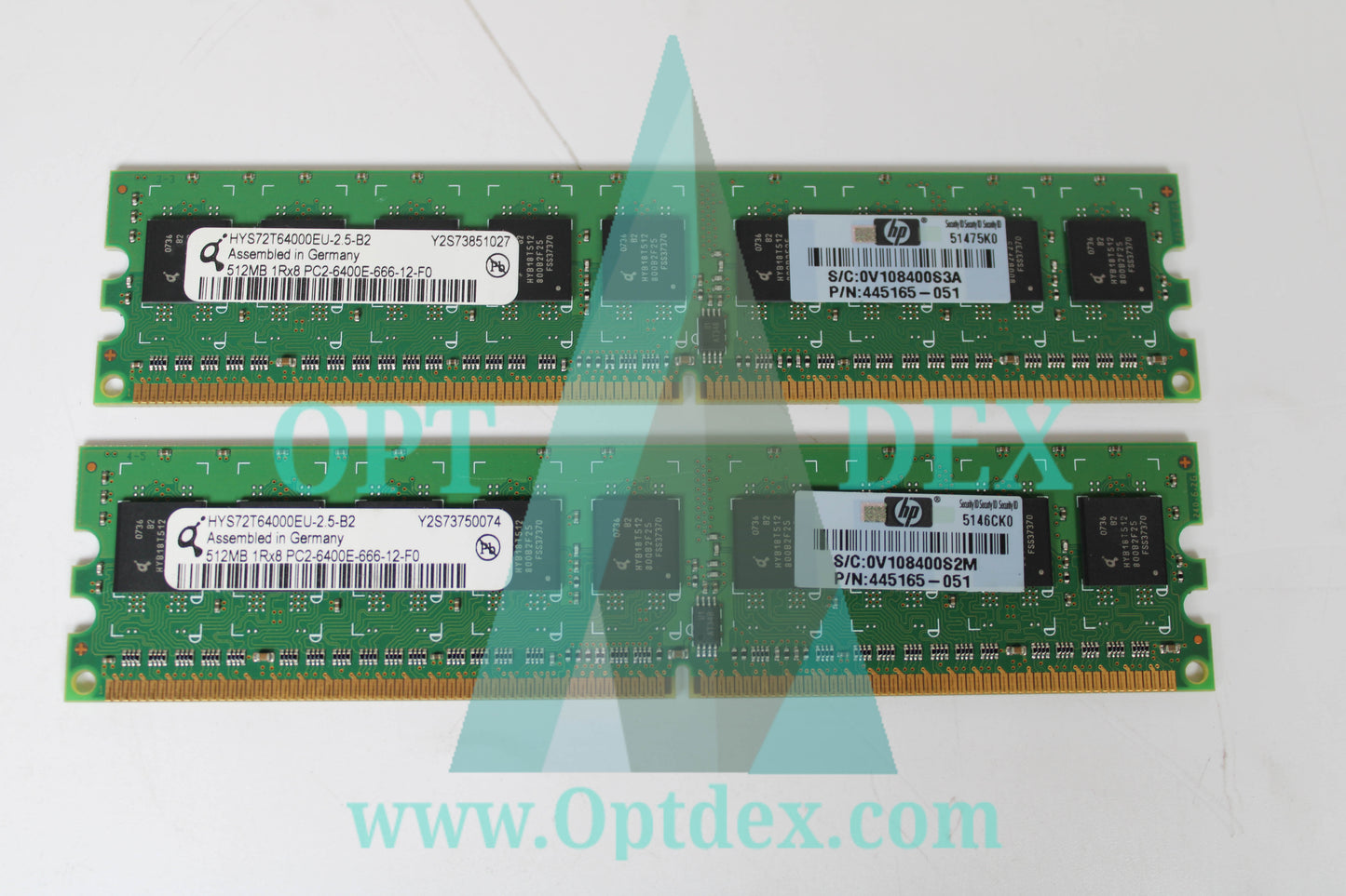 HPE 512MB 1Rx8 PC2-6400E-666-12-F0 Memory Stick - 445165-051 (LOT of 2)