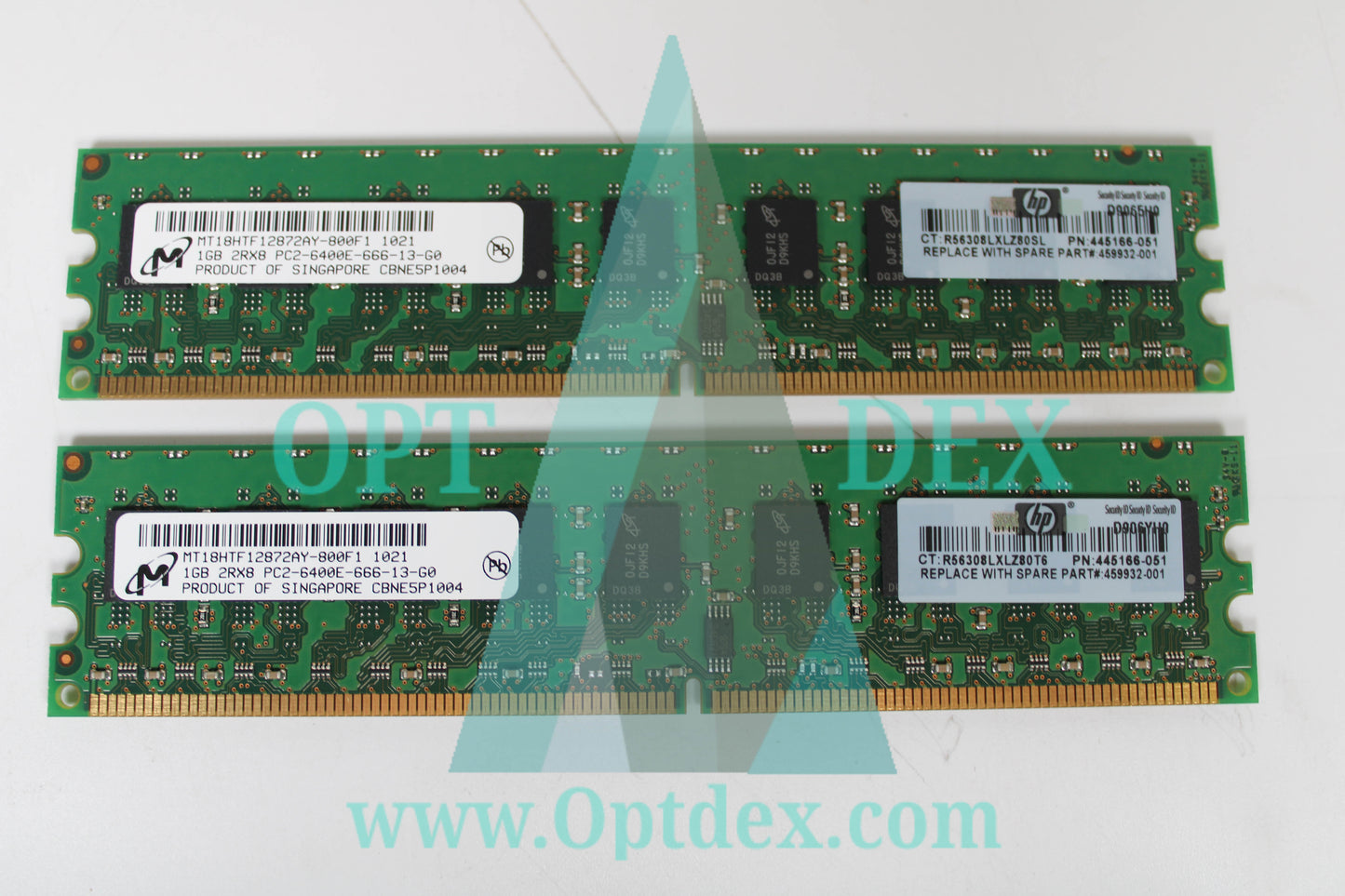 HPE 1GB 2Rx8 PC2-6400E-666-13-G0 Memory Stick - 445166-051 (LOT of 2)