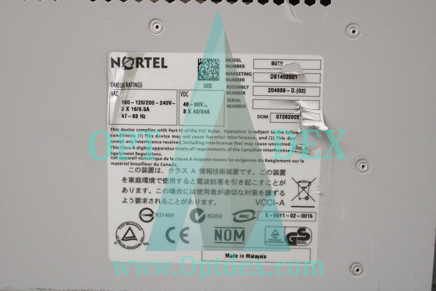 Nortel 8010 Series 10 Slot Chassis - DS1402001