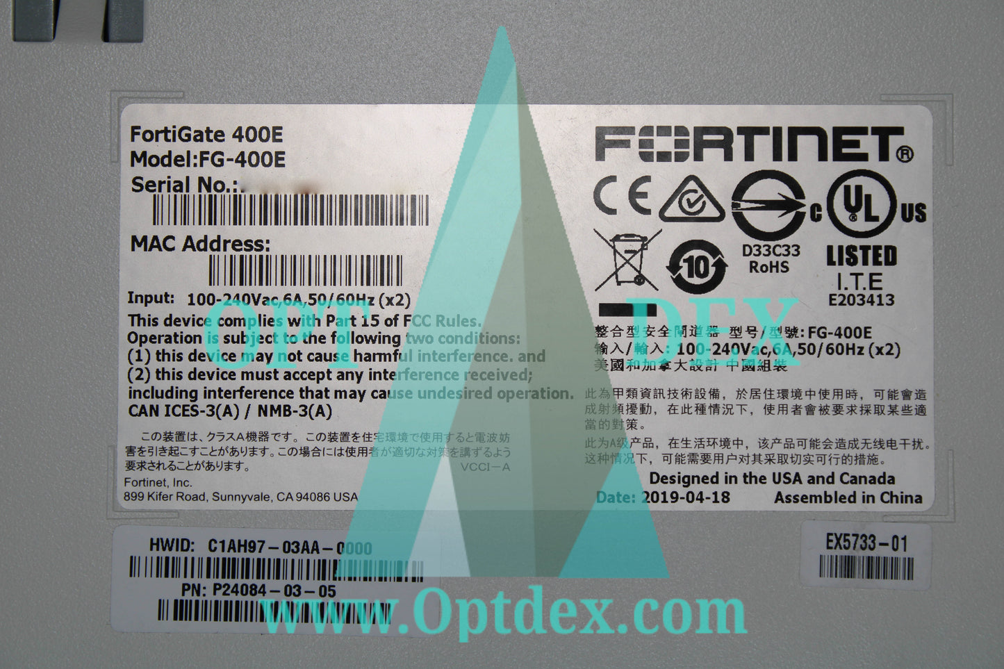 Fortinet FortiGate 400E Firewall Appliance w/ 18xGbE RJ45-16xGbE SFP - FG-400E