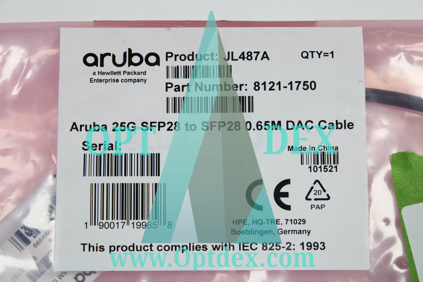 HPE Aruba 25G SFP28 to SFP28 .065m DAC Cable - JL487A