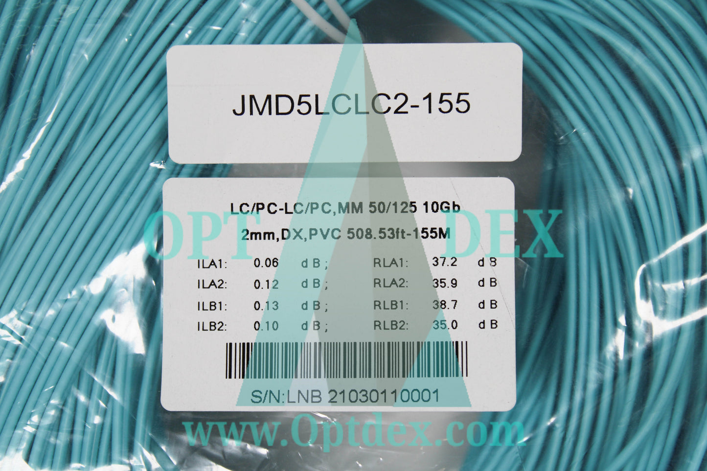 LC/PC-LC/PC, MM 50/125 10Gb, 2mm, DX, PVC 508.53ft/155M - JMD5LCLC2-155