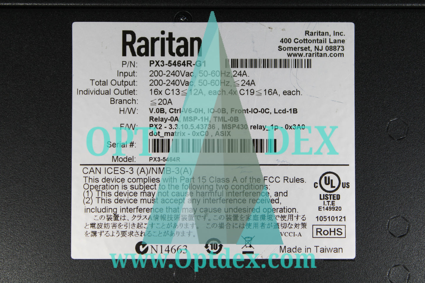 Raritan 20 Outlets 4x C19/16x C13, 230V AC, 2U Rack PDU - PX3-5464R-G1