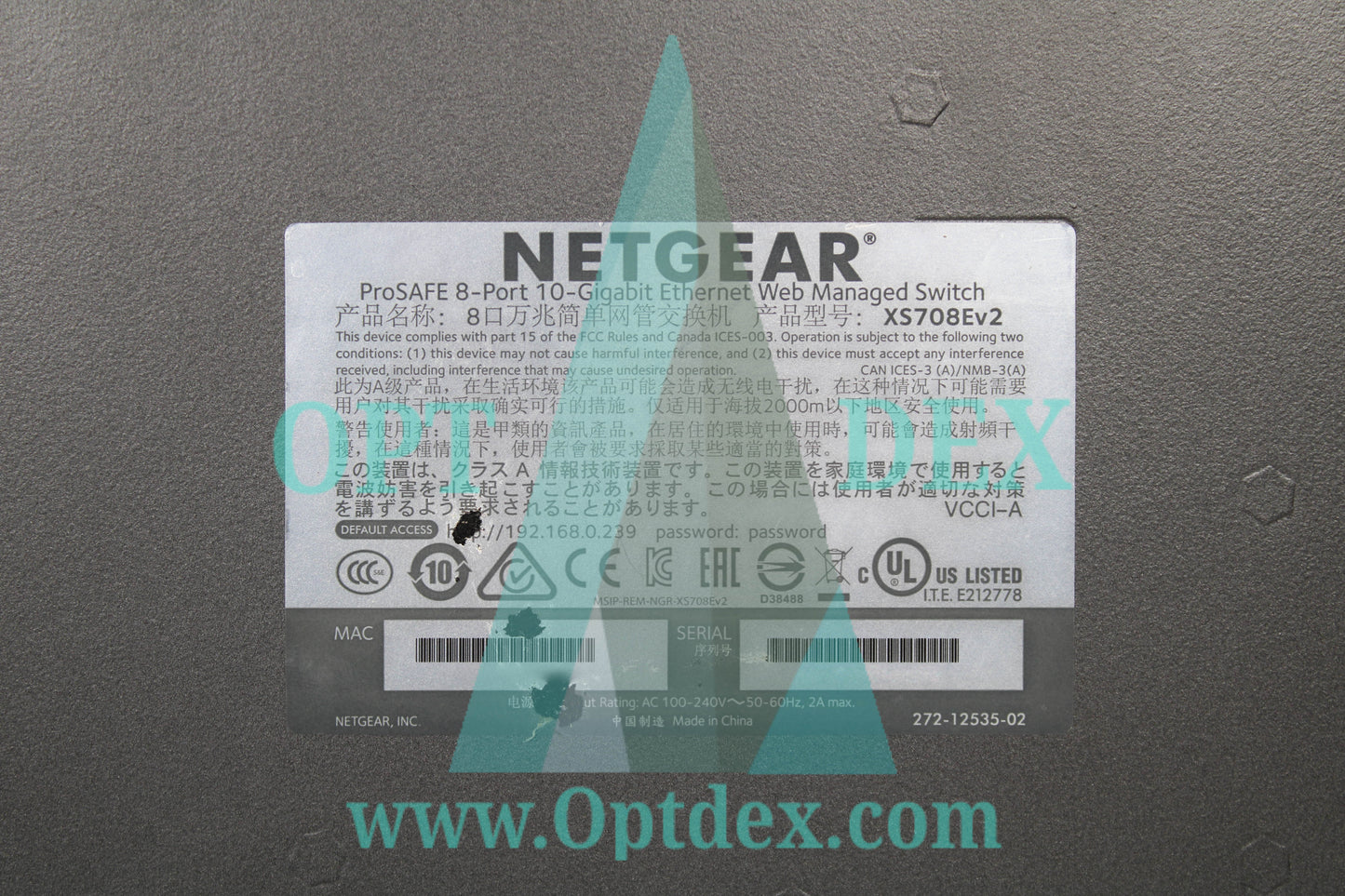 Netgear ProSafe 8 Port 10GB Ethernet Web Managed Switch - XS708E