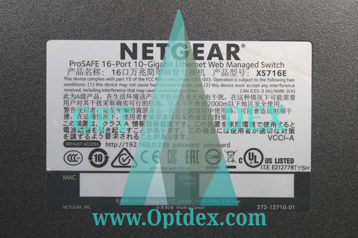 NETGEAR Prosafe 16-Port 10 Gigabit Ethernet Web Managed Switch - XS716E