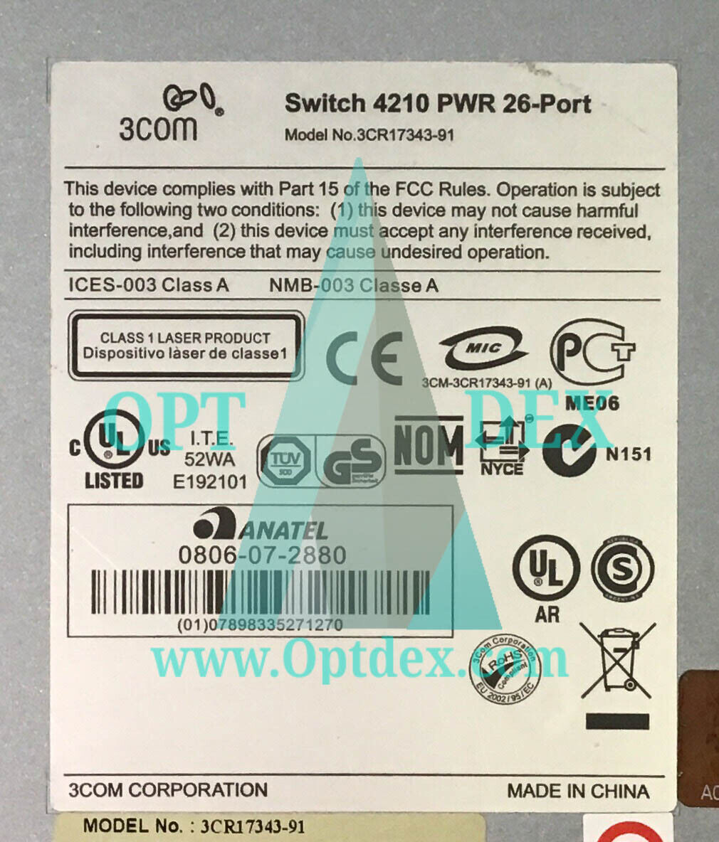 3com 4210 PWR 26 Port Managed Ethernet Switch w/ PoE - 3CR17343-91