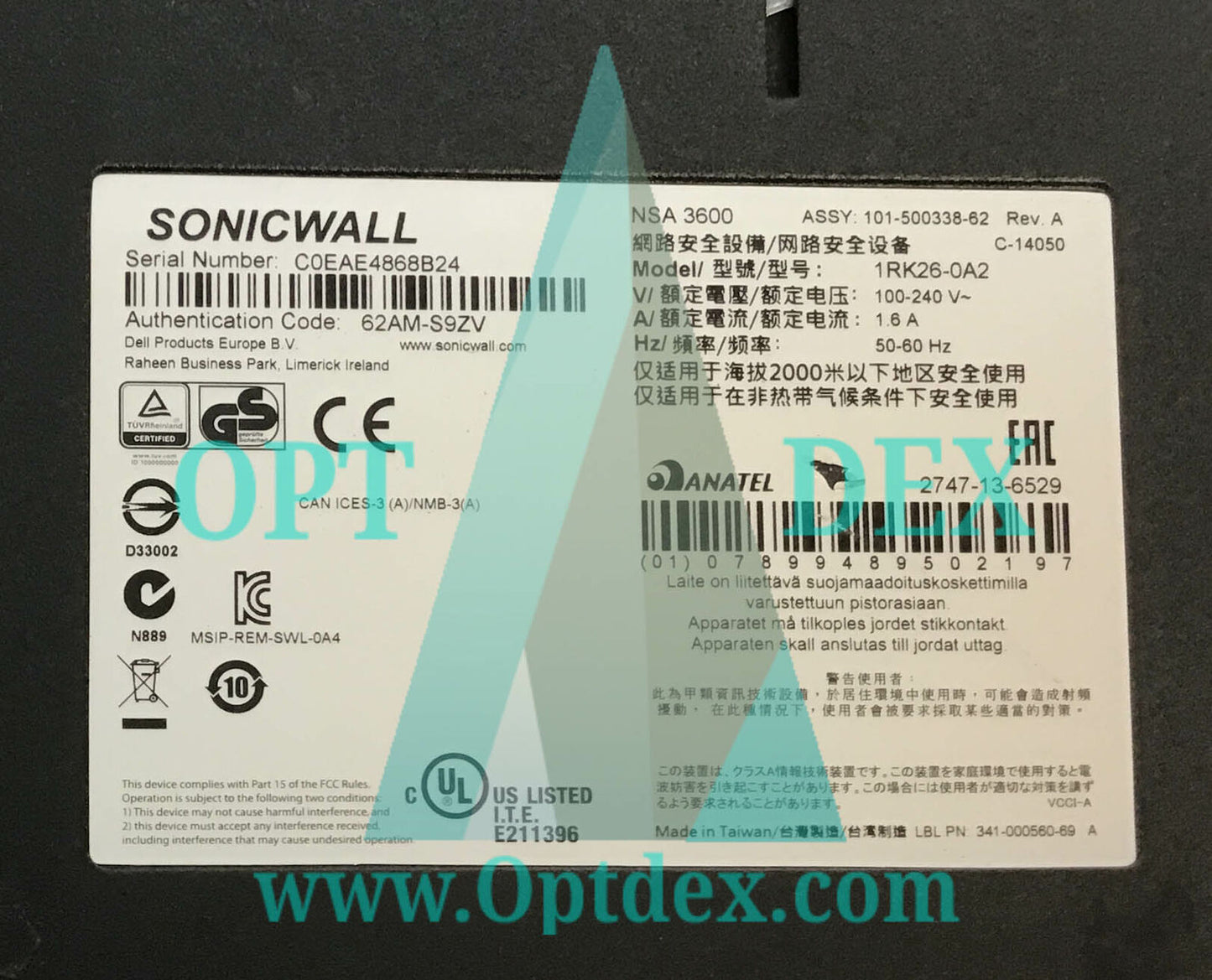 Dell 1RK26-0A2 Dell 1RK26-0A2 Sonicwall Network Security Appliance