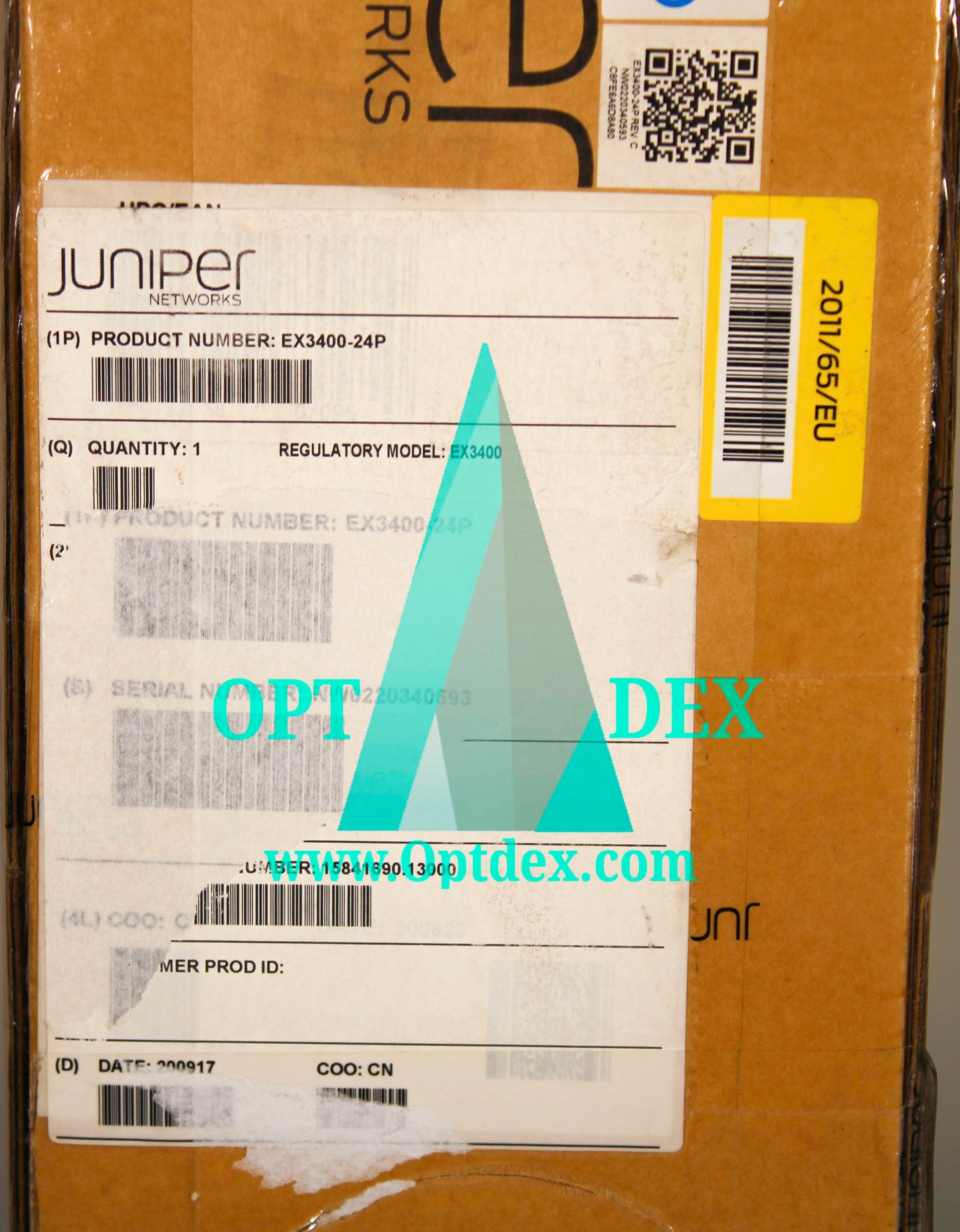 Juniper 24x10/100/1000Base-T(24xPoE+) w/4xSFP+ & 2xQSFP+ uplink - EX3400-24P